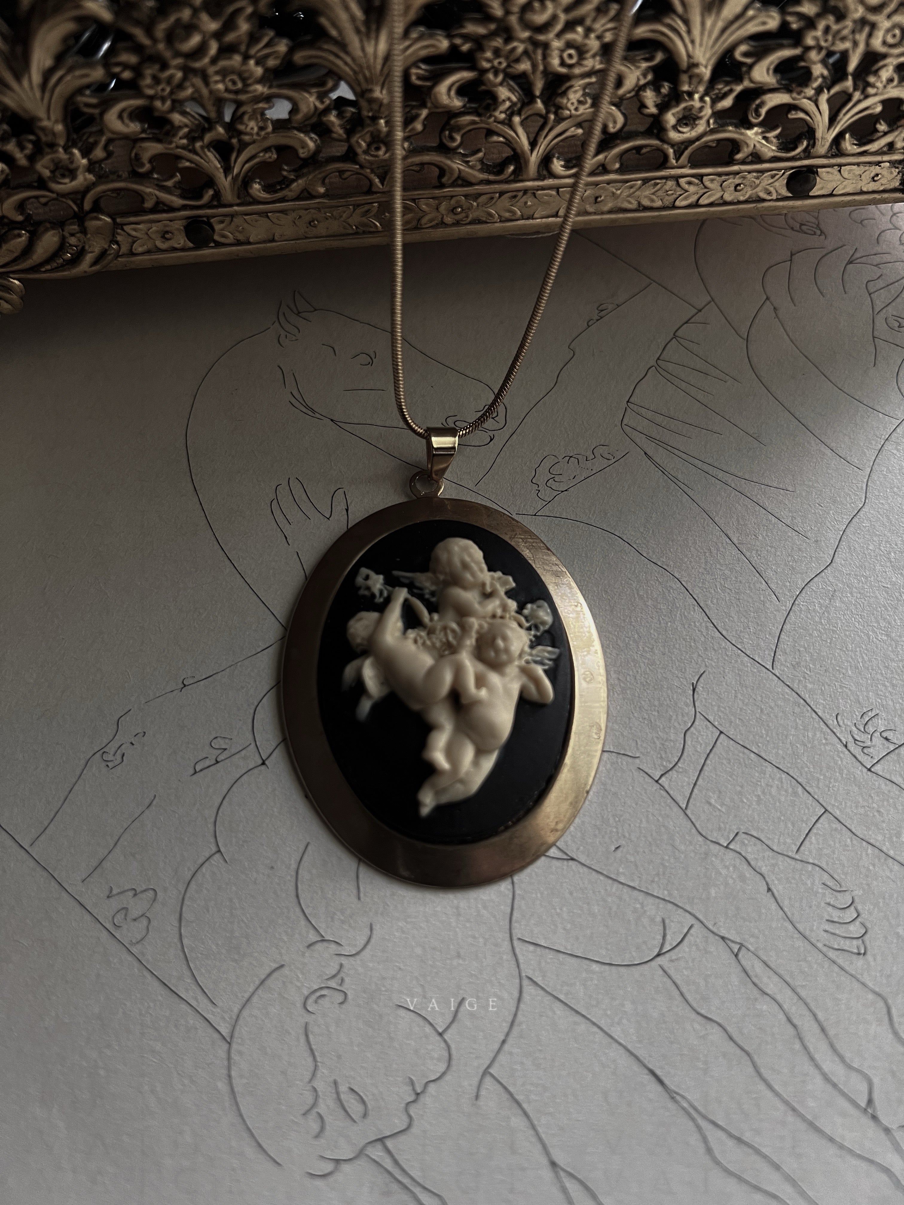 VAIGE  Three Cherub Gold Necklace